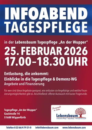 Infoplakat zum Infoabend Tagespflege in der Tagespflege "An der Wupper"